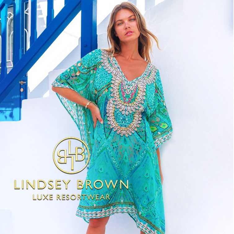 Aqua silk beach cover-ups to wear on a luxury holiday by Lindsey Brown resort wear