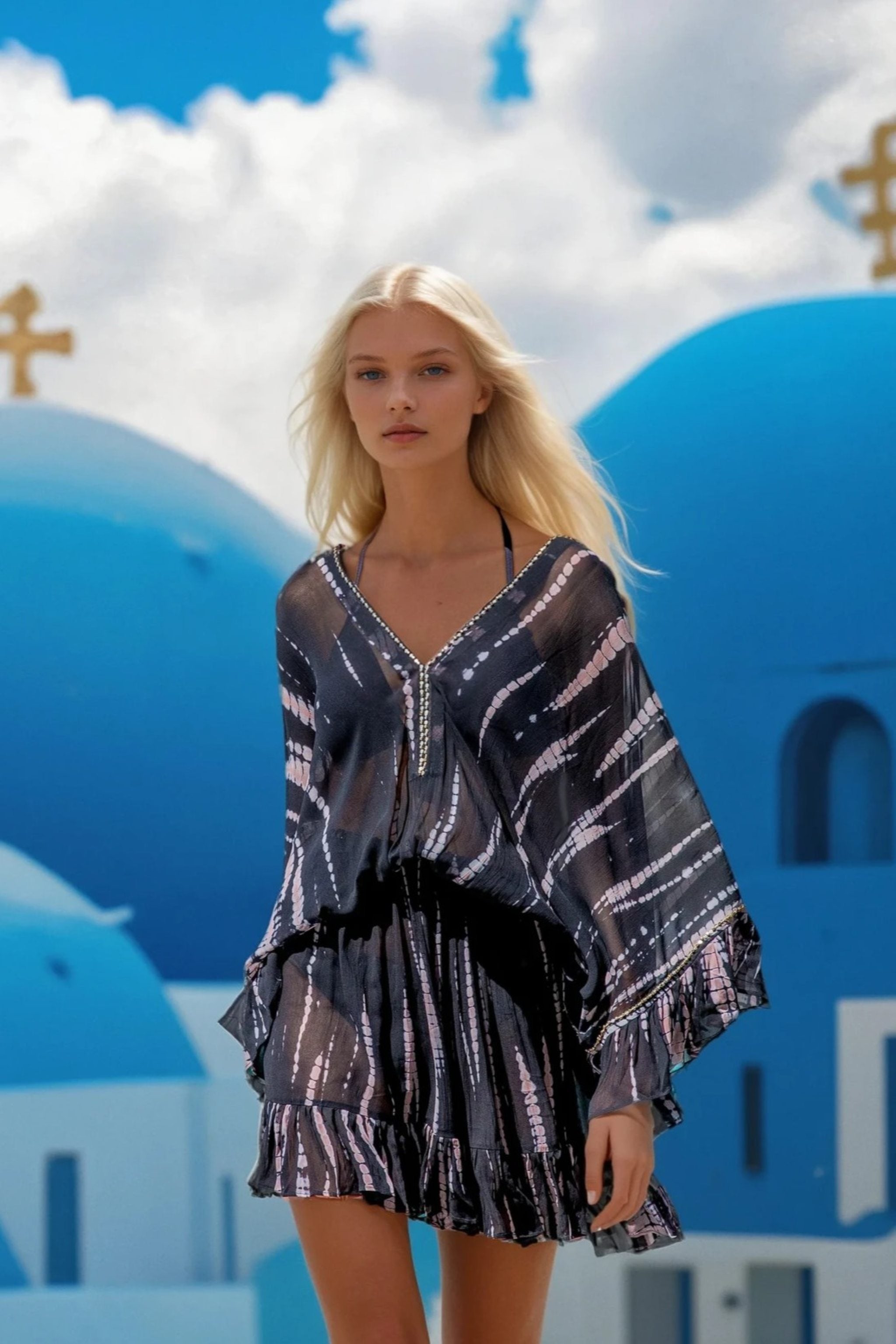 blAck silk kaftans to wear on holiday by Lindsey Brown resort wear 