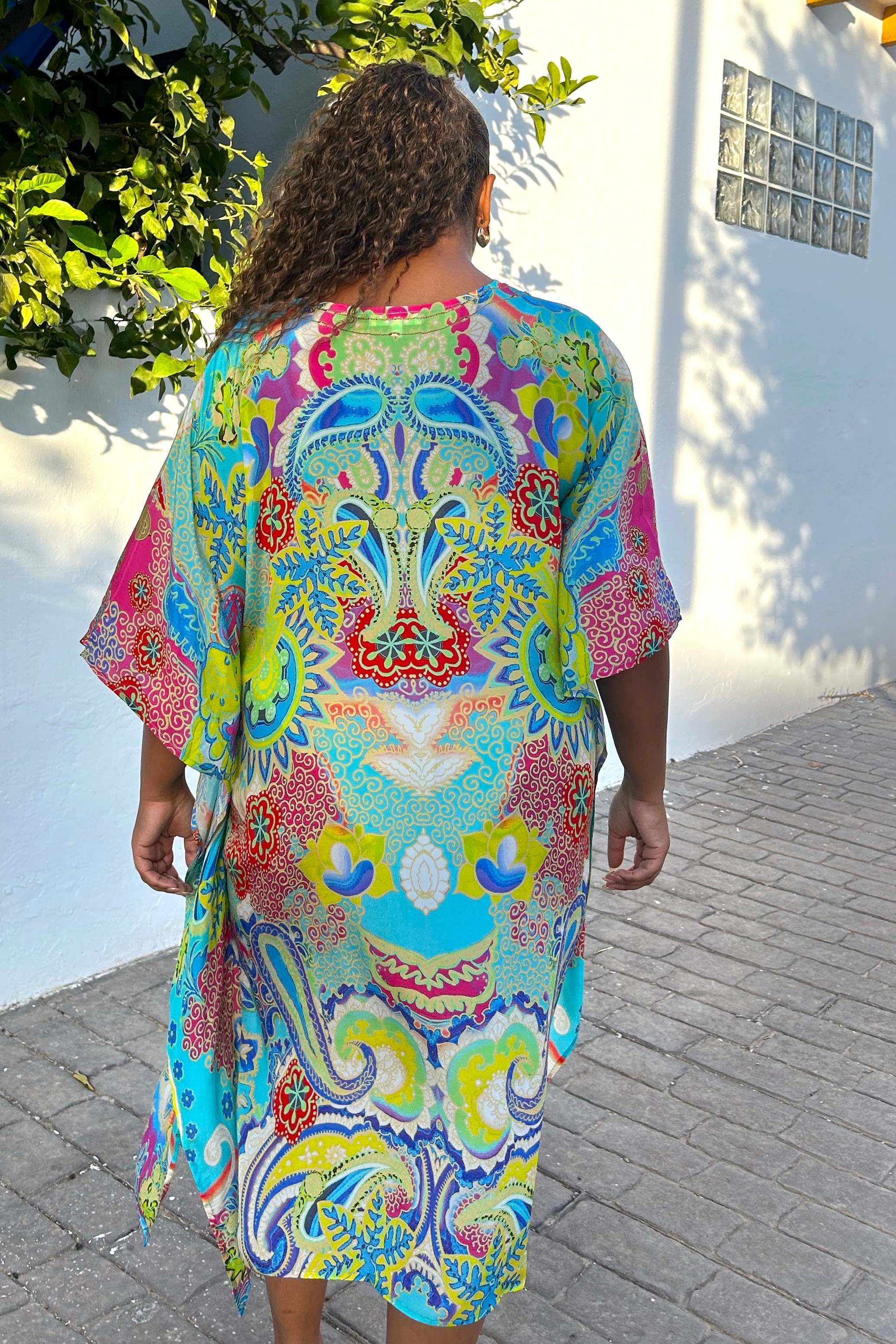 plus size loose fitting silk beach cover-ups to wear over swimwear by Lindsey Brown