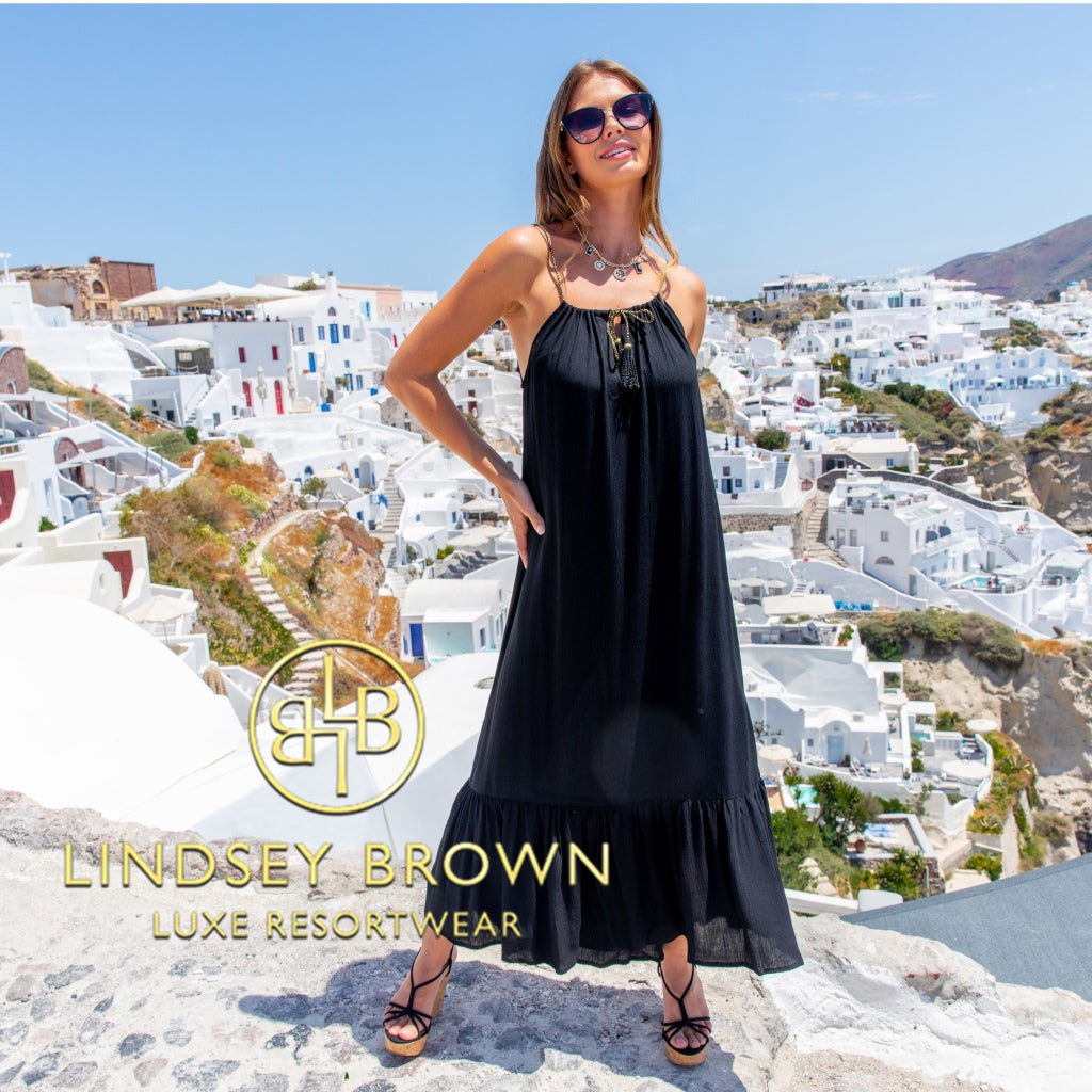 Paris black midi maxi holiday dress by Lindsey Brown resort wear 