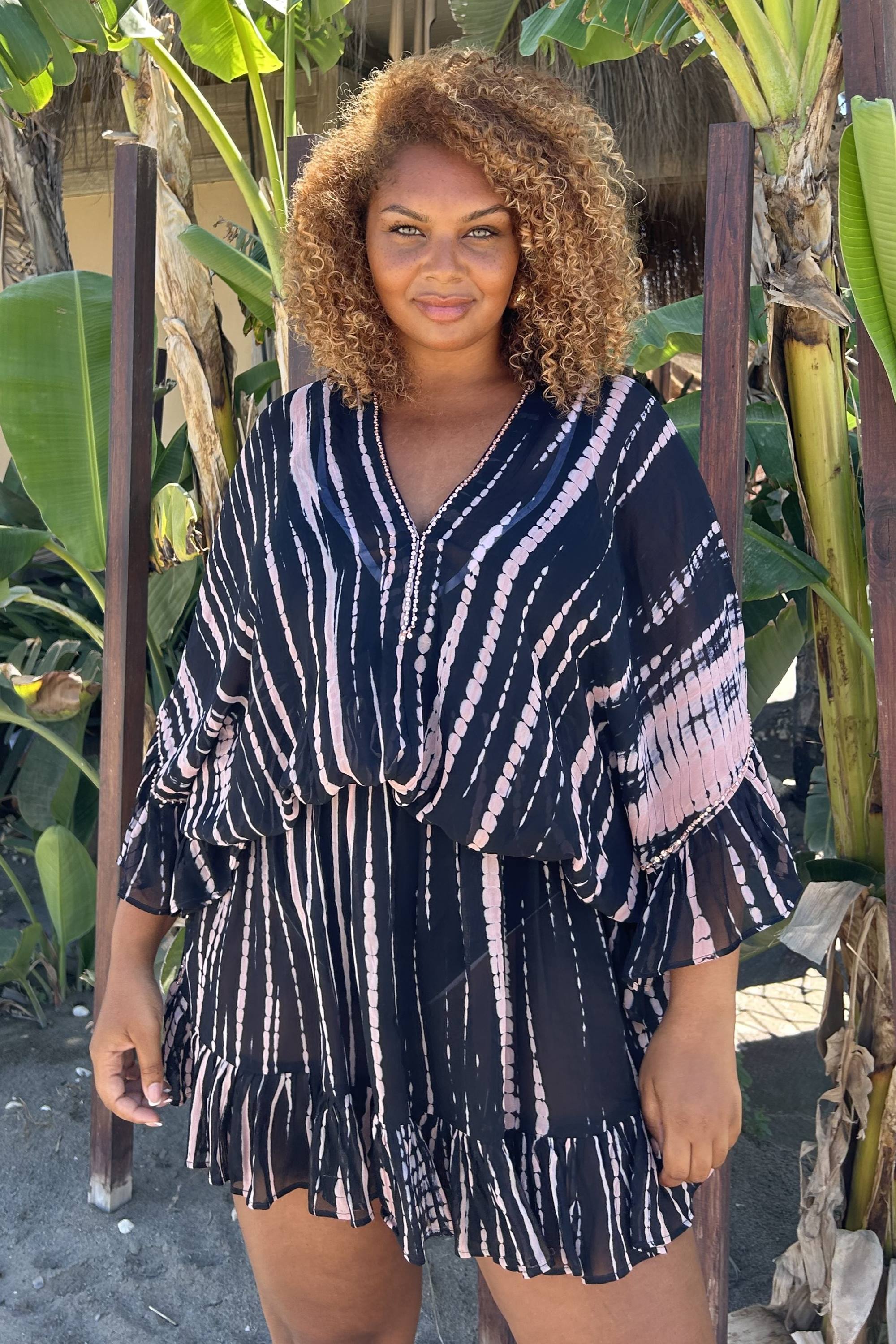 plus size black silk kaftan dress by Lindsey Brown resort wear to wear on holiday