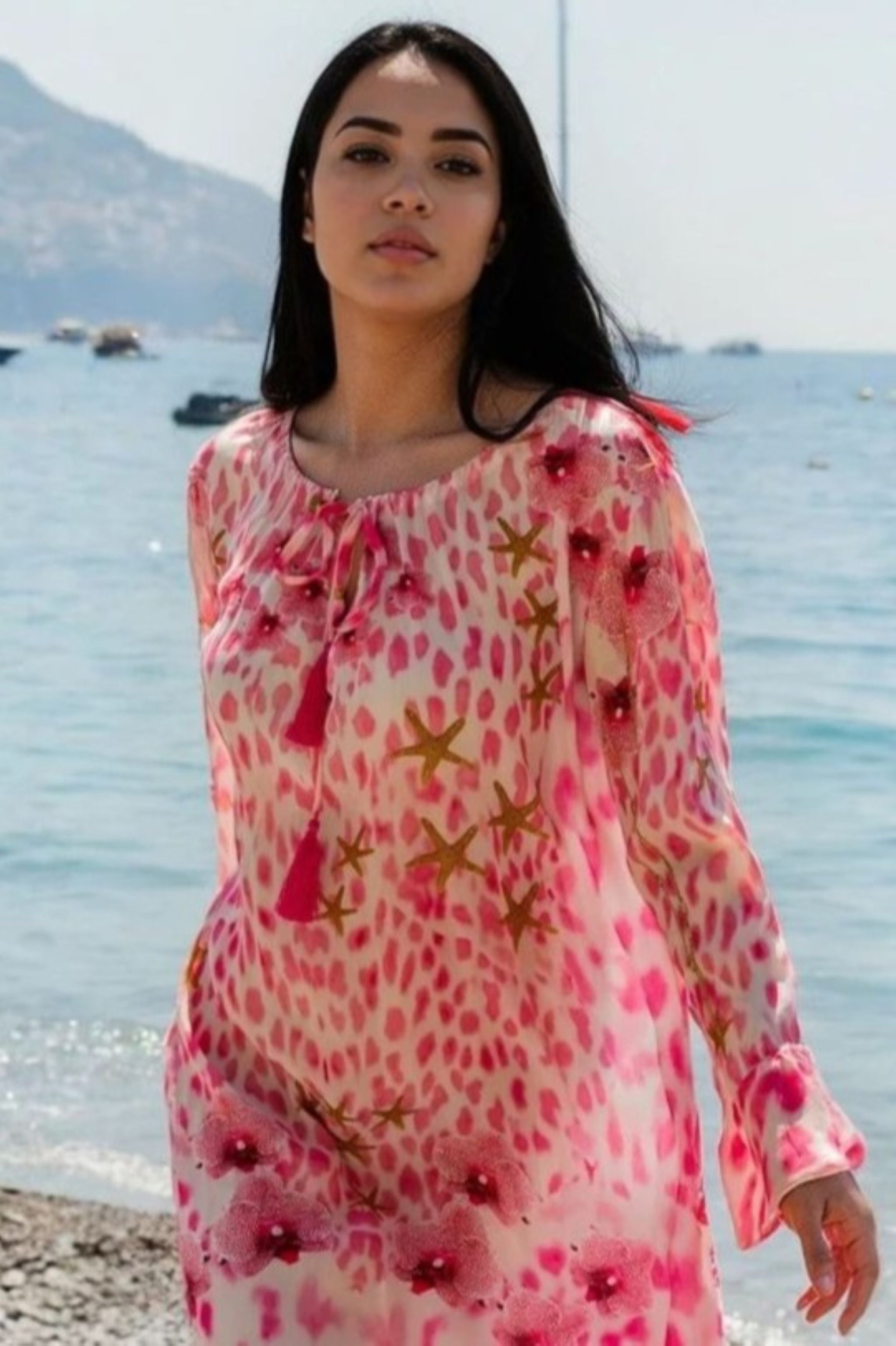 plus size pink silk dress to wear on holiday by lindsey brown resortwear 