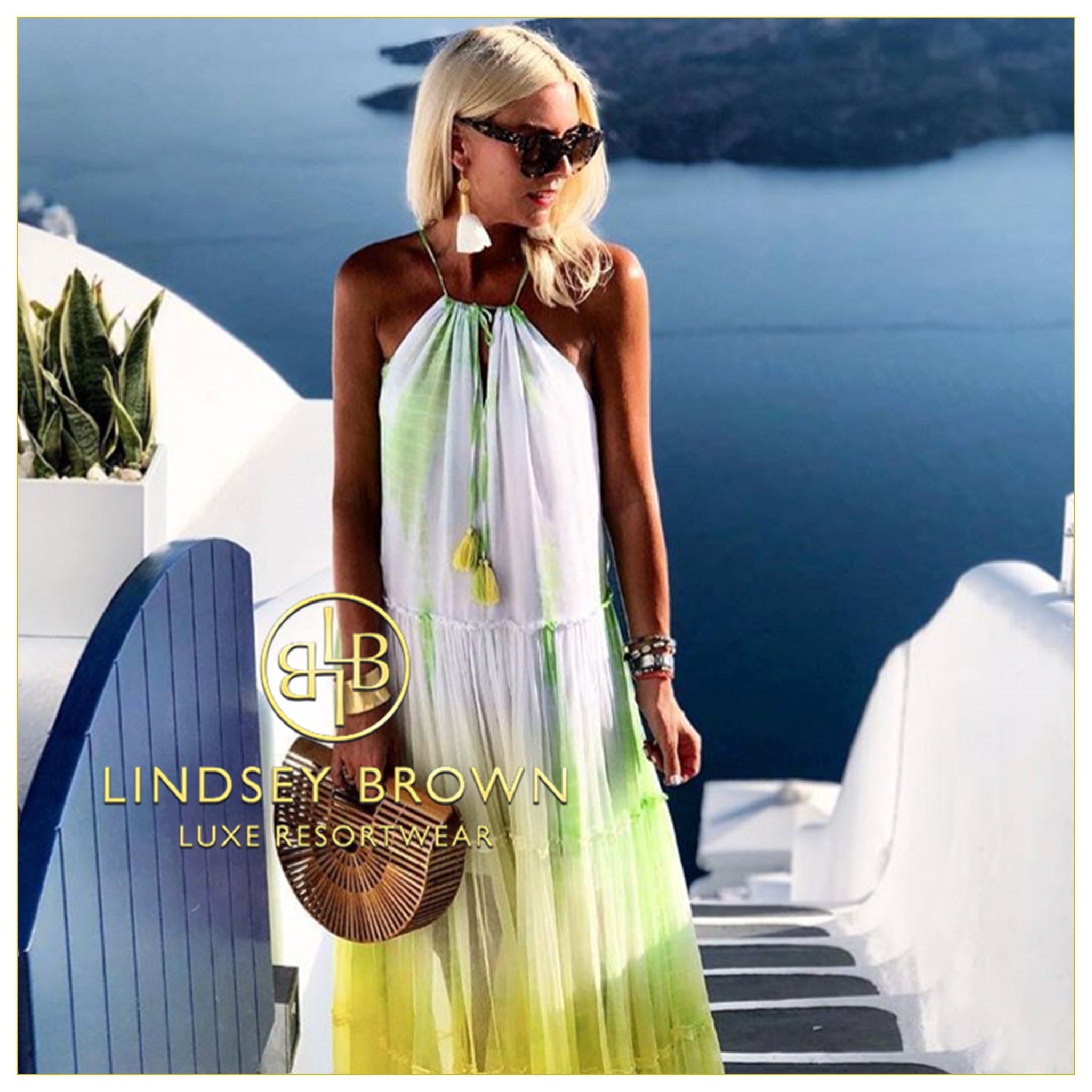 white yellow silk maxi dresses to wear in Santorini by Lindsey Brown resort wear 
